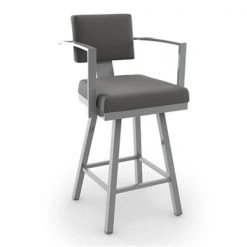 Amisco Akers 30.25-in Swivel Bar Stool - Heather Light Grey Polyester - Glossy Grey Metal