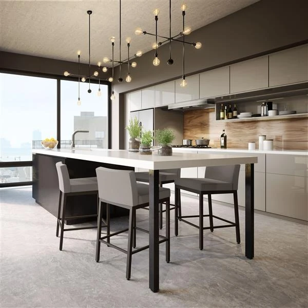 Amisco Fairfield 30-in Bar Stool - Taupe Grey Faux Leather - Dark Brown Metal 2 Amisco Fairfield 30-in Bar Stool - Taupe Grey Faux Leather - Dark Brown Metal - Image 2