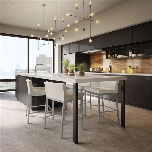 Amisco Fairfield Plus 30-in Bar Stool - Cream Faux Leather - Glossy Grey Metal 2 Amisco Fairfield Plus 30-in Bar Stool - Cream Faux Leather - Glossy Grey Metal - Image 2