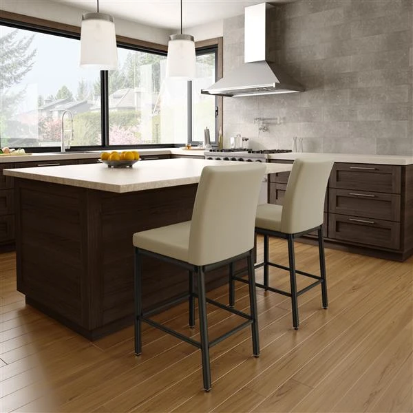 Amisco Perry 30.25-in Bar Stool - Beige Fabric - Gun Metal 2 Amisco Perry 30.25-in Bar Stool - Beige Fabric - Gun Metal - Image 2