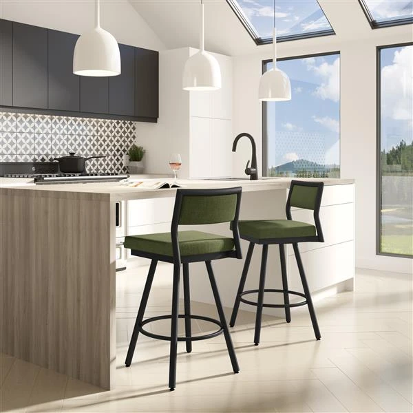 Amisco Jacob 26.75-in Swivel Counter Stool - Green Polyester - Black Metal 2 Amisco Jacob 26.75-in Swivel Counter Stool - Green Polyester - Black Metal - Image 2