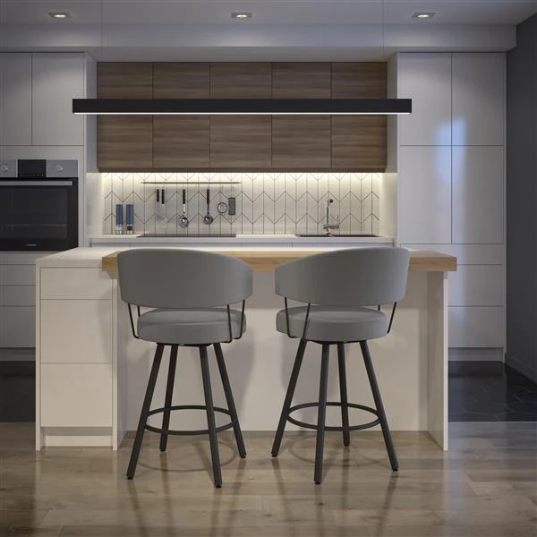 Amisco Corey 31.5-in Swivel Bar Stool - Heather Light Grey Polyester - Black Metal 2 Amisco Corey 31.5-in Swivel Bar Stool - Heather Light Grey Polyester - Black Metal - Image 2