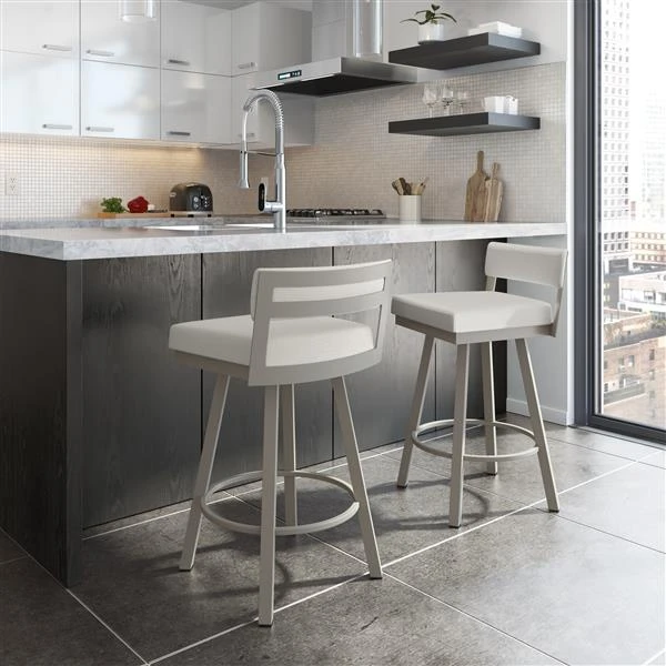 Amisco Travis 30.75-in Swivel Bar Stool - Pale Grey Beige Polyester - Matt Light Grey Metal 2 Amisco Travis 30.75-in Swivel Bar Stool - Pale Grey Beige Polyester - Matt Light Grey Metal - Image 2