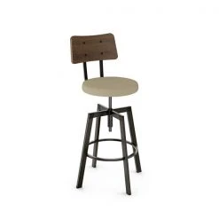 Amisco Symmetry Adjustable Stool - Beige Polyester - Brown Wood - Gun Metal