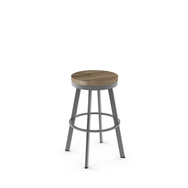 Amisco Warner 25-in Swivel Counter Stool - Beige Distressed Wood - Glossy Grey Metal 1 Amisco Warner 25-in Swivel Counter Stool - Beige Distressed Wood - Glossy Grey Metal