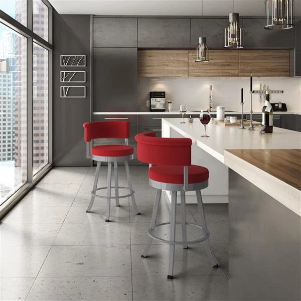 Amisco Americo 26.75-in Swivel Counter Stool - Red Polyester - Glossy Grey Metal 2 Amisco Americo 26.75-in Swivel Counter Stool - Red Polyester - Glossy Grey Metal - Image 2