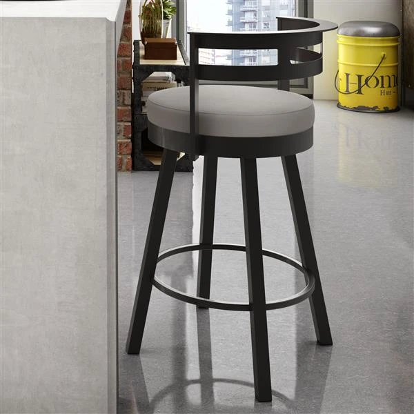Amisco Render 30.63-in Swivel Bar Stool - Taupe Grey Faux Leather - Dark Brown Metal 2 Amisco Render 30.63-in Swivel Bar Stool - Taupe Grey Faux Leather - Dark Brown Metal - Image 2