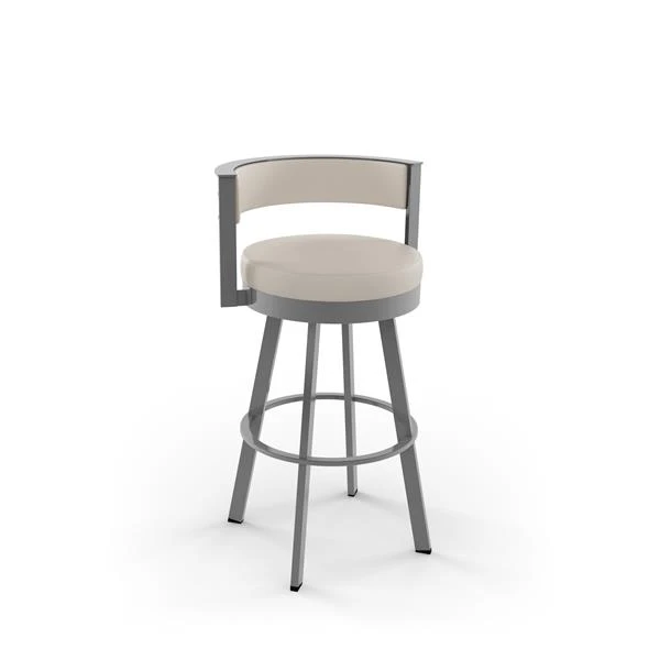 Amisco Browser 30.13-in Swivel Bar Stool - Cream Faux Leather - Glossy Grey Metal 1 Amisco Browser 30.13-in Swivel Bar Stool - Cream Faux Leather - Glossy Grey Metal