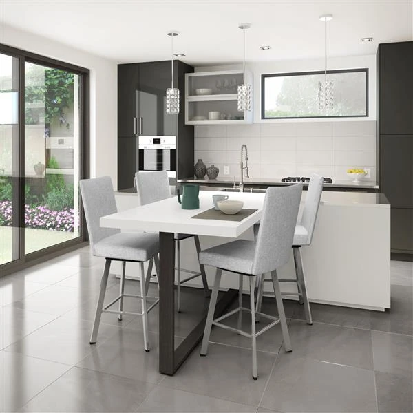 Amisco Elmira 26.5-in Swivel Counter Stool - Grey White Polyester - Glossy Grey Metal 2 Amisco Elmira 26.5-in Swivel Counter Stool - Grey White Polyester - Glossy Grey Metal - Image 2