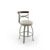 Amisco Bourbon 29.75-in Swivel Bar Stool - Cream Faux Leather - Dark Brown Wood - Grey Metal