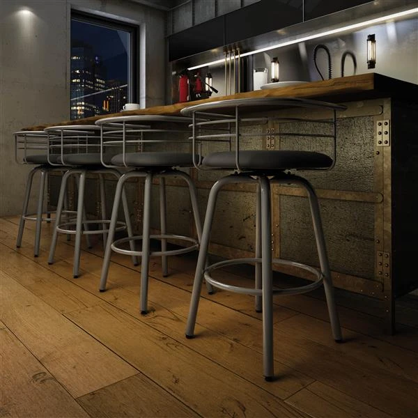 Amisco Turbo 26.25-in Swivel Counter Stool - Black Faux Leather - Glossy Grey Metal 2 Amisco Turbo 26.25-in Swivel Counter Stool - Black Faux Leather - Glossy Grey Metal - Image 2