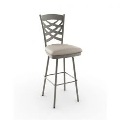 Amisco Nest 31.63-in Swivel Bar Stool - Cream Faux Leather - Matt Light Grey Metal
