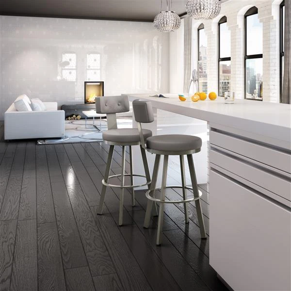 Amisco Tower 26.25-in Swivel Counter Stool - Taupe Grey Faux Leather - Matt Light Grey Metal 2 Amisco Tower 26.25-in Swivel Counter Stool - Taupe Grey Faux Leather - Matt Light Grey Metal - Image 2