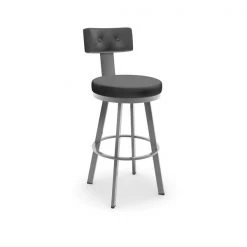AMISCO Shop 25 Amisco Tower 30.25-in Swivel Bar Stool - Black Faux Leather - Glossy Grey Metal