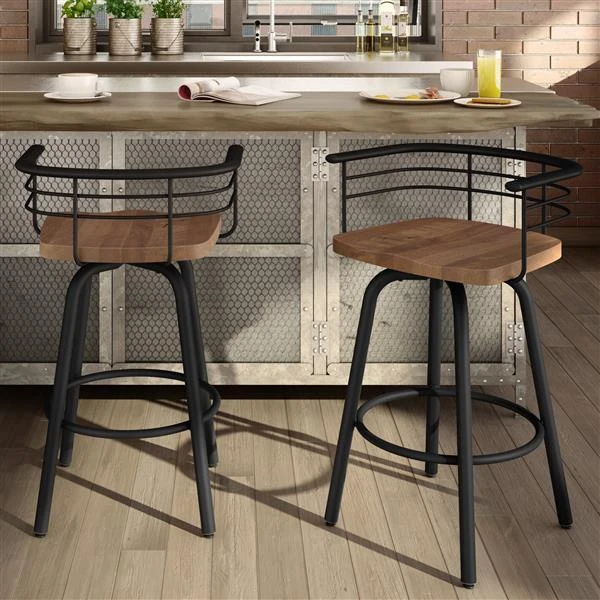 Amisco Brisk 29-in Swivel Bar Stool - Brown Distressed Wood - Black Metal 2 Amisco Brisk 29-in Swivel Bar Stool - Brown Distressed Wood - Black Metal - Image 2