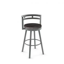 Amisco Vector 25.5-in Swivel Counter Stool - Dark Grey Distressed Wood - Glossy Grey Metal