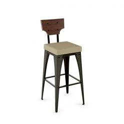 Amisco Rally 30.88-in Bar Stool - Beige Fabric - Brown Distressed Wood - Gun Metal