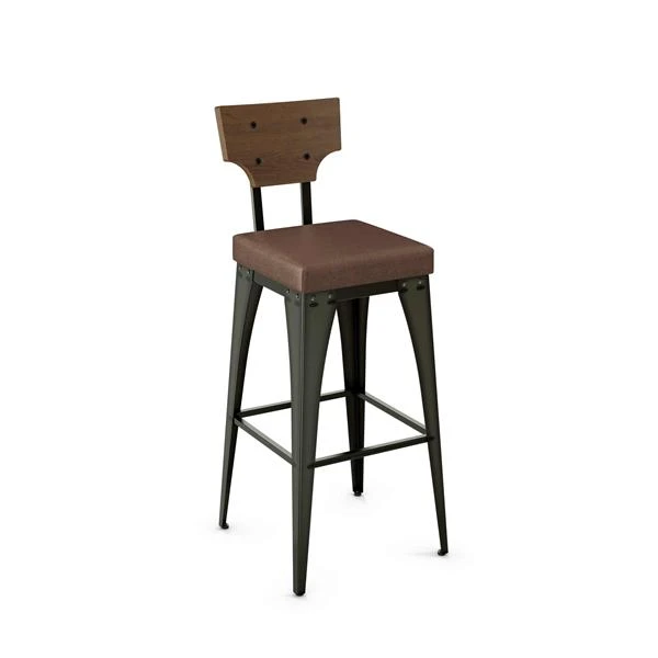 Amisco Rally 30.88-in Bar Stool - Brown Faux Leather - Brown Distressed Wood - Gun Metal 1 Amisco Rally 30.88-in Bar Stool - Brown Faux Leather - Brown Distressed Wood - Gun Metal