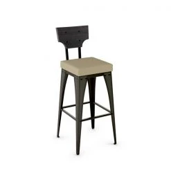 Amisco Rally 26.88-in Counter Stool - Beige Fabric - Dark Grey Distressed Wood - Gun Metal