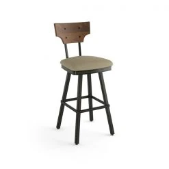 Amisco Gustavson 30.5-in Swivel Bar Stool - Beige Fabric - Brown Distressed Wood - Gun Metal