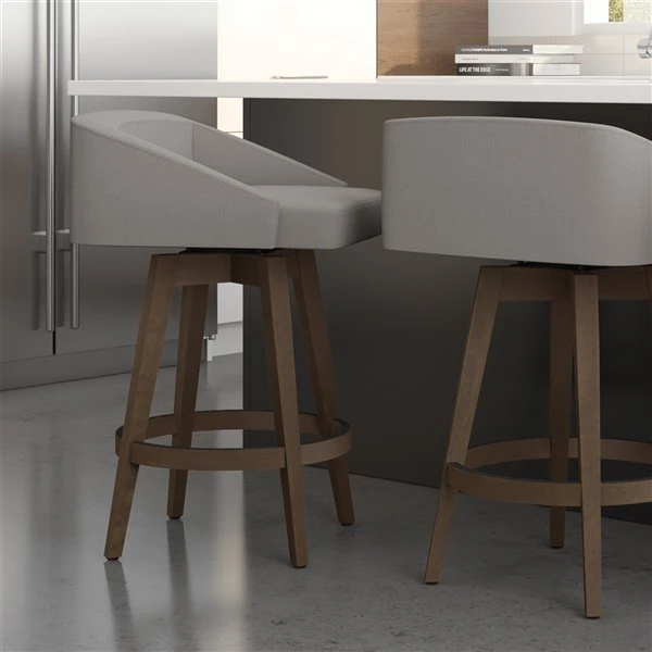 Amisco Carpenter 30.5-in Swivel Bar Stool - Taupe Grey Faux Leather - Brown Wood 3 Amisco Carpenter 30.5-in Swivel Bar Stool - Taupe Grey Faux Leather - Brown Wood - Image 3