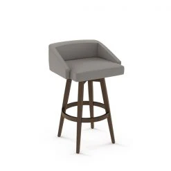Amisco Carpenter 30.5-in Swivel Bar Stool - Taupe Grey Faux Leather - Brown Wood