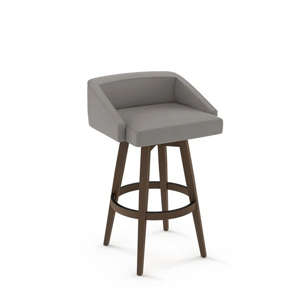 Amisco Carpenter 30.5-in Swivel Bar Stool - Taupe Grey Faux Leather - Brown Wood 1 Amisco Carpenter 30.5-in Swivel Bar Stool - Taupe Grey Faux Leather - Brown Wood
