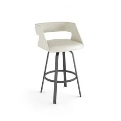 Amisco Harris 26.63-in Swivel Counter Stool - Off White Faux Leather - Matt Dark Grey Metal