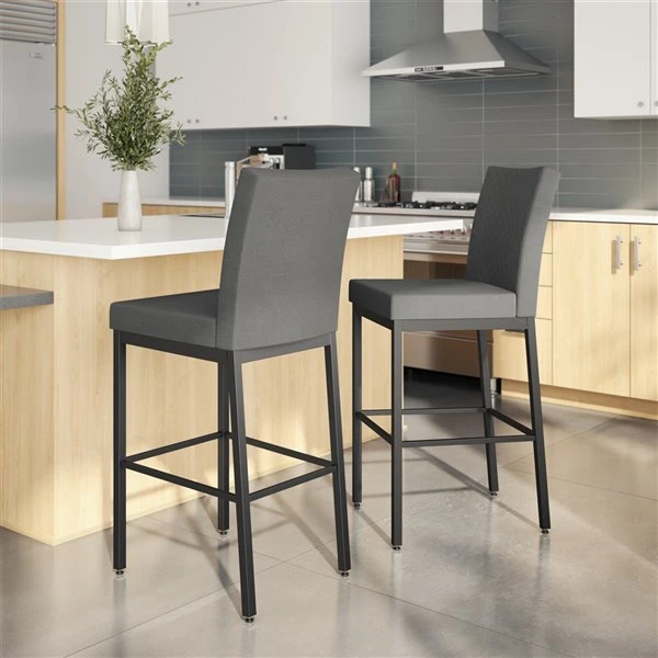 Amisco Perry Ann 26.25-in Counter Stool - Dark Grey Quilted Fabric - Black Metal 2 Amisco Perry Ann 26.25-in Counter Stool - Dark Grey Quilted Fabric - Black Metal - Image 2
