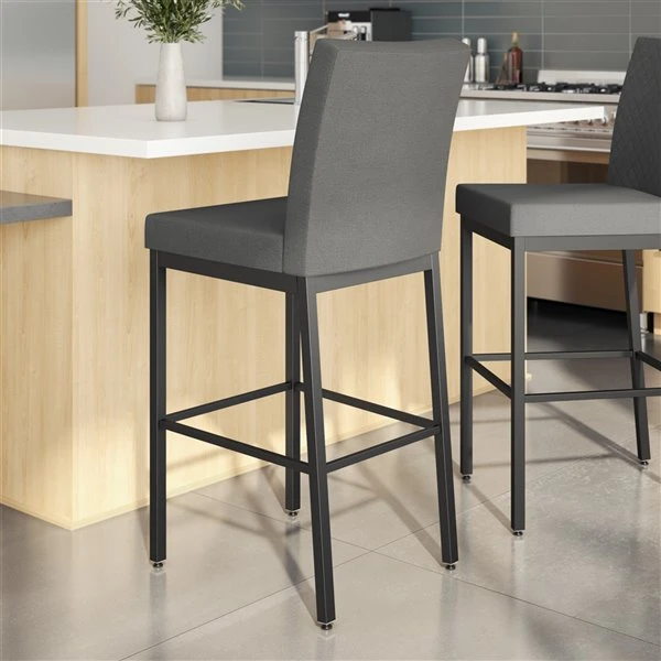 Amisco Perry Ann 26.25-in Counter Stool - Dark Grey Quilted Fabric - Black Metal 3 Amisco Perry Ann 26.25-in Counter Stool - Dark Grey Quilted Fabric - Black Metal - Image 3