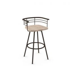 Amisco Denton 29.88-in Swivel Bar Stool - Beige Distressed Wood - Dark Brown Metal