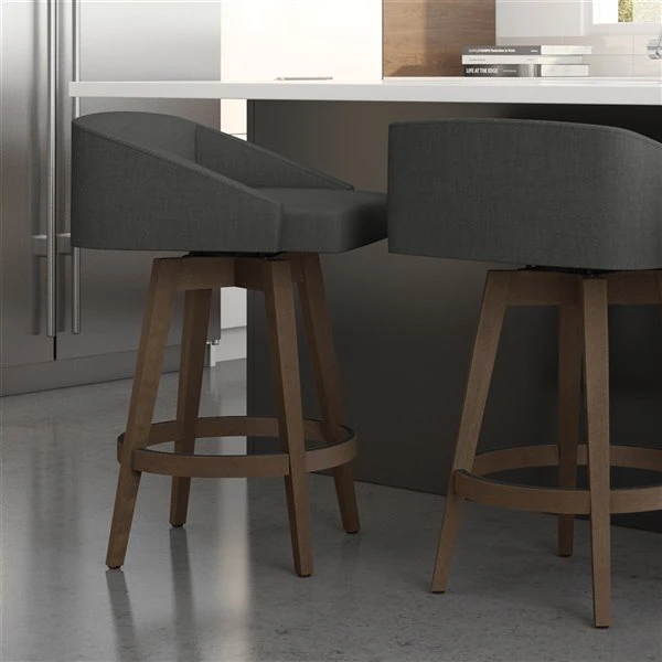 Amisco Carpenter 26.5-in Swivel Counter Stool - Charcoal Grey Polyester - Brown Wood 3 Amisco Carpenter 26.5-in Swivel Counter Stool - Charcoal Grey Polyester - Brown Wood - Image 3