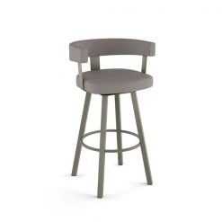 Amisco Parker 30.25-in Swivel Bar Stool - Taupe Grey Faux Leather - Matt Light Grey Metal