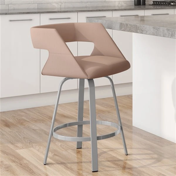 Amisco Harris 26.63-in Swivel Counter Stool - Soft Pink Fabric - Glossy Grey Metal 3 Amisco Harris 26.63-in Swivel Counter Stool - Soft Pink Fabric - Glossy Grey Metal - Image 3