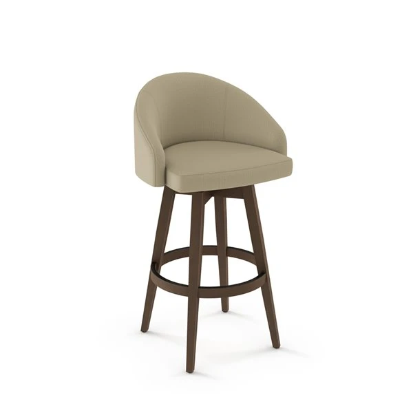 Amisco Keaton 26-in Swivel Counter Stool - Beige Fabric - Brown Wood 1 Amisco Keaton 26-in Swivel Counter Stool - Beige Fabric - Brown Wood