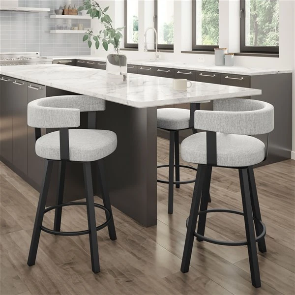 Amisco Parker 26.25-in Swivel Counter Stool - Grey White Polyester - Black Metal 2 Amisco Parker 26.25-in Swivel Counter Stool - Grey White Polyester - Black Metal - Image 2