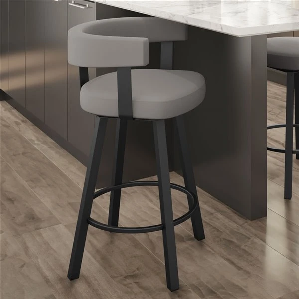 Amisco Parker 26.25-in Swivel Counter Stool - Taupe Grey Faux Leather - Black Metal 3 Amisco Parker 26.25-in Swivel Counter Stool - Taupe Grey Faux Leather - Black Metal - Image 3