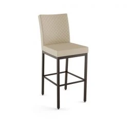 Amisco Perry Ann 30.25-in Bar Stool - Beige Quilted Fabric - Dark Brown Metal