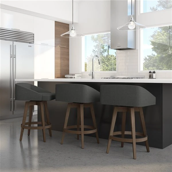 Amisco Carpenter 30.5-in Swivel Bar Stool - Charcoal Grey Polyester - Brown Wood 2 Amisco Carpenter 30.5-in Swivel Bar Stool - Charcoal Grey Polyester - Brown Wood - Image 2