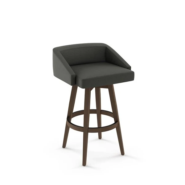 Amisco Carpenter 30.5-in Swivel Bar Stool - Charcoal Grey Polyester - Brown Wood 1 Amisco Carpenter 30.5-in Swivel Bar Stool - Charcoal Grey Polyester - Brown Wood