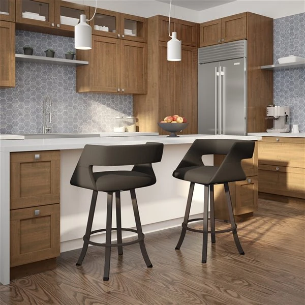 Amisco Metro 26.75-in Swivel Counter Stool - Dark Brown Grey Polyester - Dark Brown Metal 2 Amisco Metro 26.75-in Swivel Counter Stool - Dark Brown Grey Polyester - Dark Brown Metal - Image 2