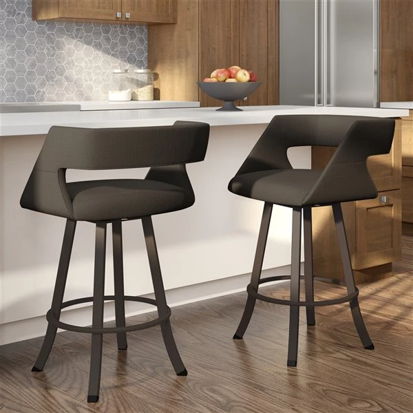 Amisco Metro 26.75-in Swivel Counter Stool - Dark Brown Grey Polyester - Dark Brown Metal 3 Amisco Metro 26.75-in Swivel Counter Stool - Dark Brown Grey Polyester - Dark Brown Metal - Image 3