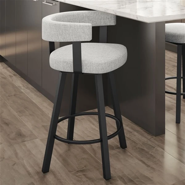 Amisco Parker 30.25-in Swivel Bar Stool - Grey White Polyester - Black Metal 3 Amisco Parker 30.25-in Swivel Bar Stool - Grey White Polyester - Black Metal - Image 3