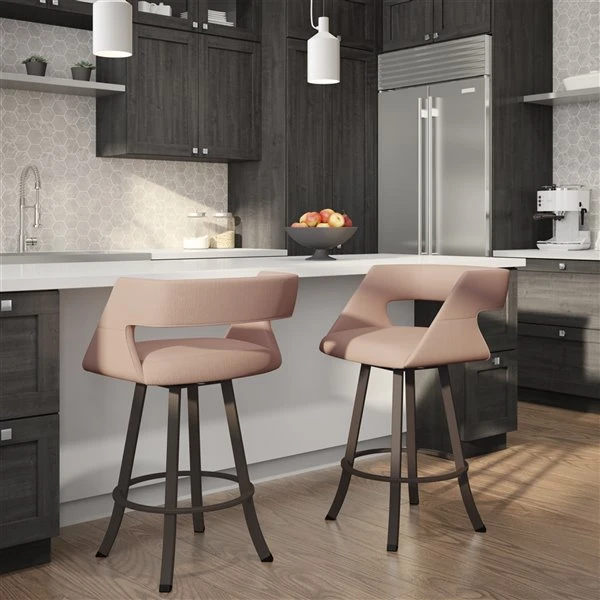 Amisco Metro 26.75-in Swivel Counter Stool - Soft Pink Fabric - Dark Brown Metal 2 Amisco Metro 26.75-in Swivel Counter Stool - Soft Pink Fabric - Dark Brown Metal - Image 2