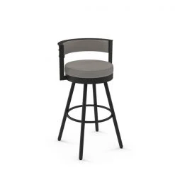 Amisco Eller 31-in Swivel Bar Stool - Taupe Grey Faux Leather - Black Metal