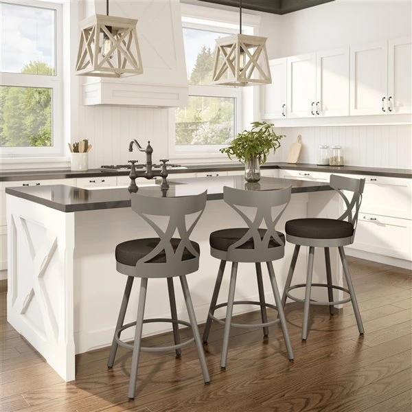 Amisco Mapleton 31-in Swivel Bar Stool - Dark Brown Grey Polyester - Matt Light Grey Metal 2 Amisco Mapleton 31-in Swivel Bar Stool - Dark Brown Grey Polyester - Matt Light Grey Metal - Image 2