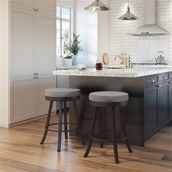 Amisco Logan 26.88-in Swivel Counter Stool - Taupe Grey Faux Leather - Dark Brown Metal 2 Amisco Logan 26.88-in Swivel Counter Stool - Taupe Grey Faux Leather - Dark Brown Metal - Image 2