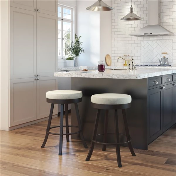 Amisco Logan 26.88-in Swivel Counter Stool - Light Beige PVC - Dark Brown Metal 2 Amisco Logan 26.88-in Swivel Counter Stool - Light Beige PVC - Dark Brown Metal - Image 2