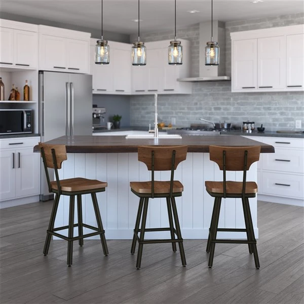 Amisco Ferguson 29.25-in Swivel Bar Stool - Brown Distressed Wood - Gun Metal 2 Amisco Ferguson 29.25-in Swivel Bar Stool - Brown Distressed Wood - Gun Metal - Image 2